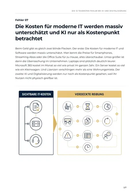 Ein Kapitel mit Schaubild: sichtbare IT-Kosten gegen verdeckte Reibung